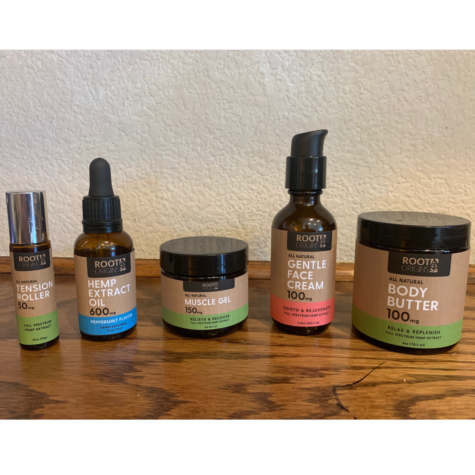 Assortment of topical hemp extract creams, incurs, rollers